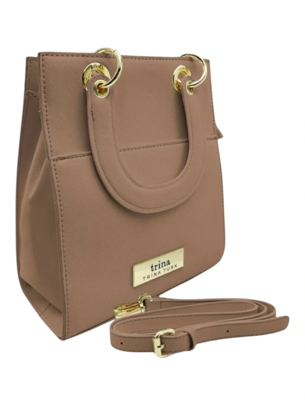 Trina Turk Khaki Vegan Leather Double Handle Shoulder Crossbody Bag